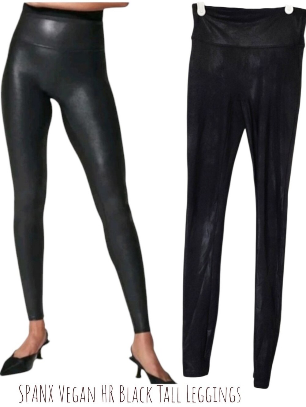 SPANX Women's Faux Leather Tights Black Vegan High Waisted Tall Leggings S